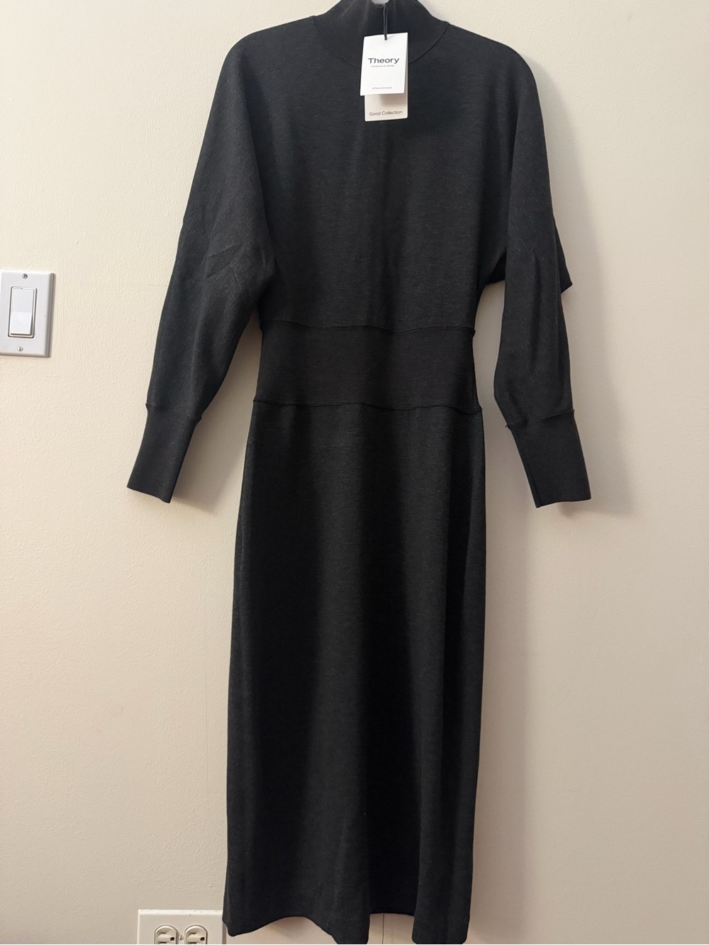 Theory Black Long Sleeve Knit Maxi Dress